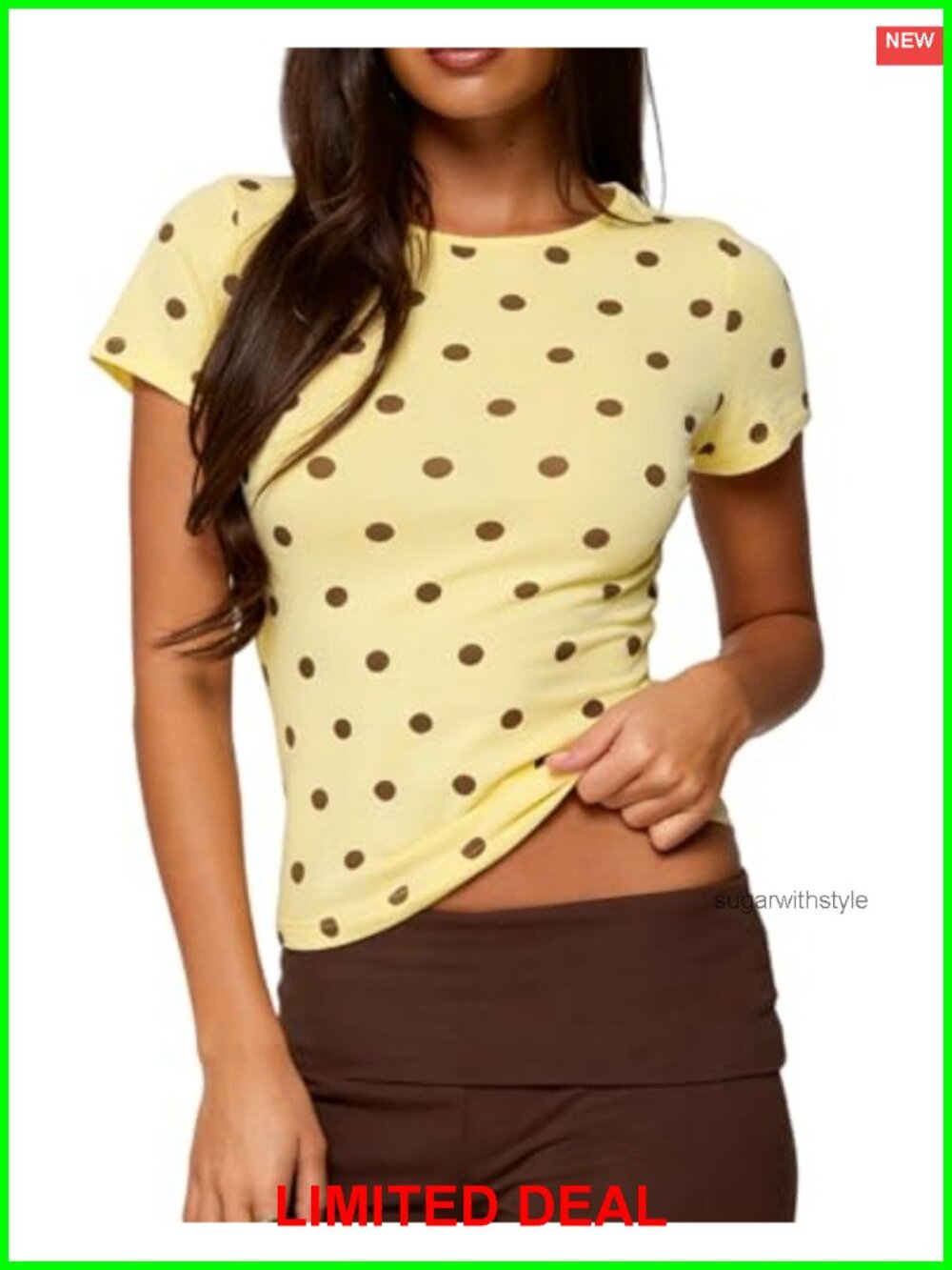 Women Polka Dot Crop Top Short Sleeve Crew Neck Y2K